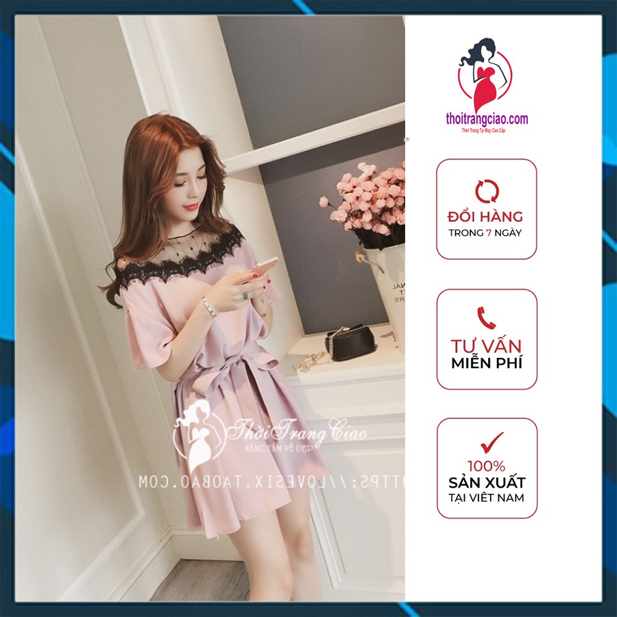 Đầm xòe ngắn cao cấp - đầm phối ren Thời Trang Ciao