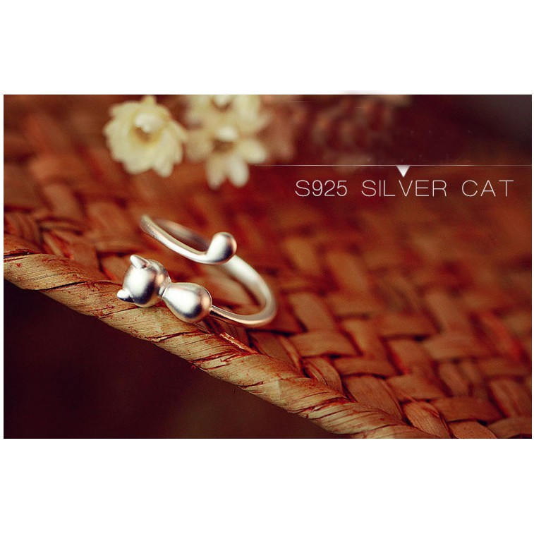 Nhẫn nữ chất liệu bạc hình mèo Song An Eco 3D (NN21)