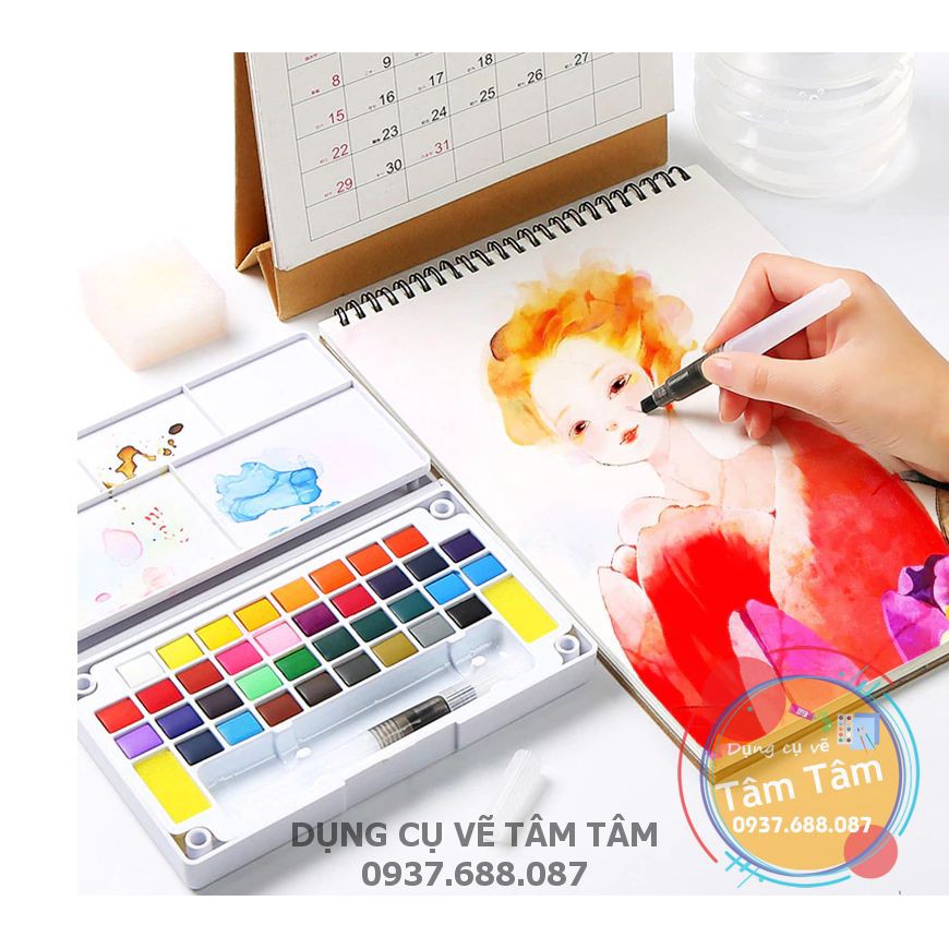 [ TÂM TÂM ]-Màu nước superior dạng viên nén hộp 30 màu-