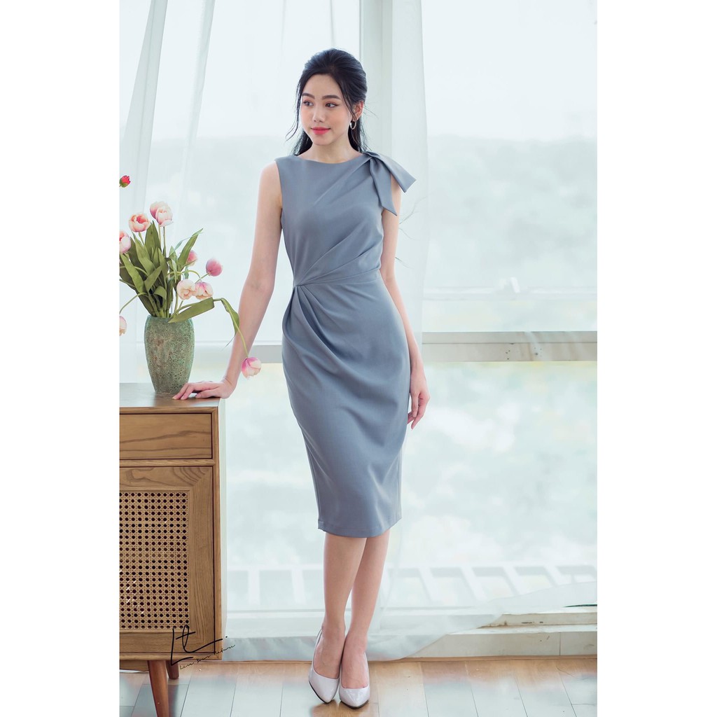 Đầm Dự Tiệc Ôm Body Cổ Thuyền Đính Nơ Vai Dễ Thương Nhún Eo Xếp Ly Alvin Store 2745 | BigBuy360 - bigbuy360.vn