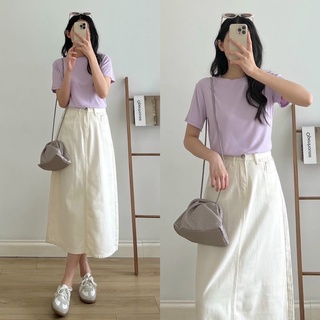 Áo thun gân tăm cổ tròn màu basic