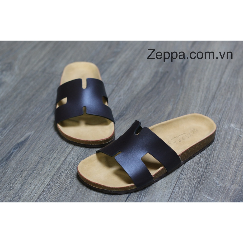 ZEPPA - Gian Hàng Chính Hãng - Dép đế trấu da PU nam &amp; nữ - Màu đen - (Size: 35-42) PU03