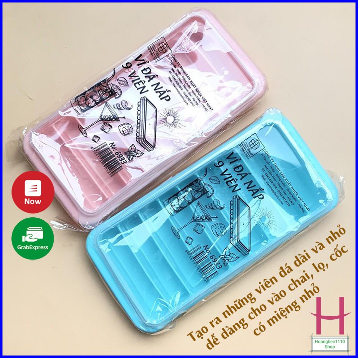 Vỉ đá, Khay đá có nắp 9 viên dài Nhựa Việt Nhật , khuôn thạch rau câu, kẹo dẻo cute MS:6933 { H }