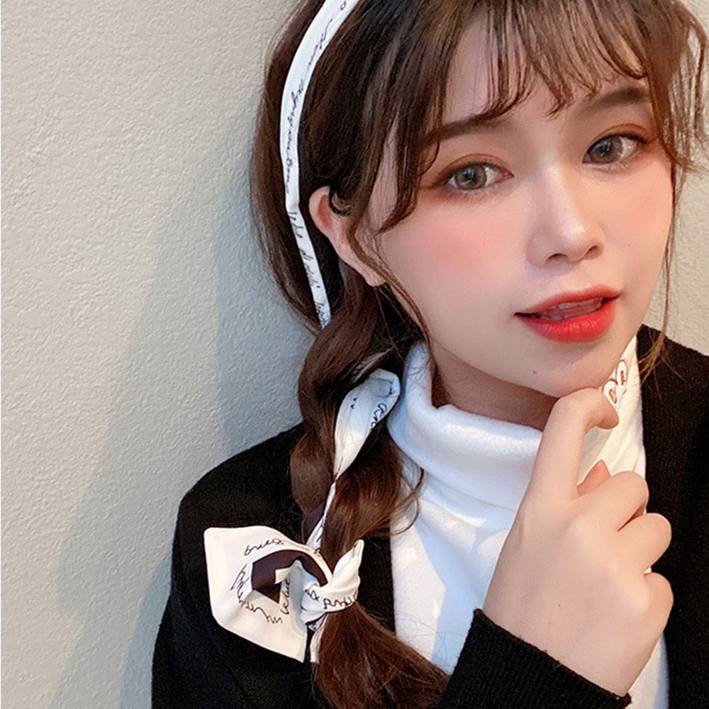 Khăn choàng cổ bằng lụa in chữ phong cách Hàn Quốc cổ điển thời trang cho nữ