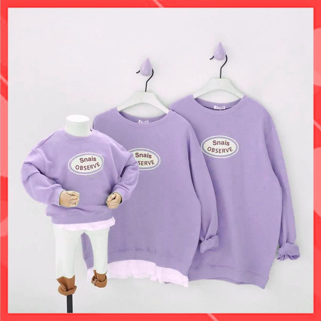 Áo Hoodie Gia đình Cotton Nỉ da cá (Hình thật chất áo + Logo Thương hiệu) In chữ Snais OBSERVE
