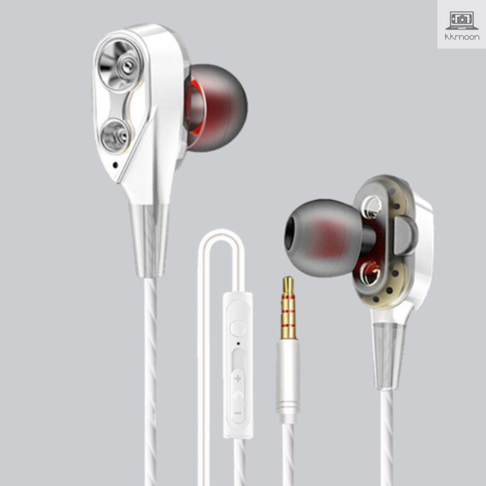 Dual-Dynamic Quad-core 3.5mm Noise Isolation Sport In-ear Earphone with Microphone and Subwoofer Earphone for Universal Mobile Phone Flexible