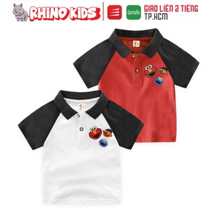 Áo POLO bé trai tay ghép in hình hoạt hình chất liệu mềm thoải mái hình in lạ mắt
