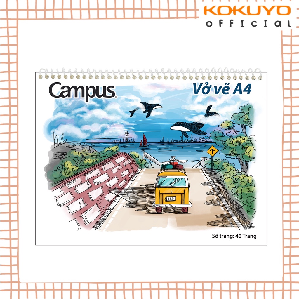 Vở Vẽ Gáy Lò Xo A4 40 Trang SKB-A4 Hình Phong Cảnh Campus