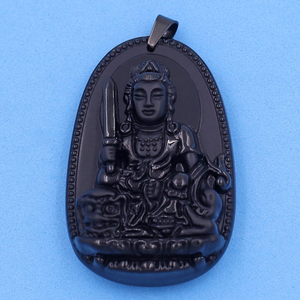 Mặt dây chuyền Phật Văn Thù Bồ Tát đen 6cm - Phật bản mệnh tuổi Mão - Mặt size lớn - Tặng kèm móc inox