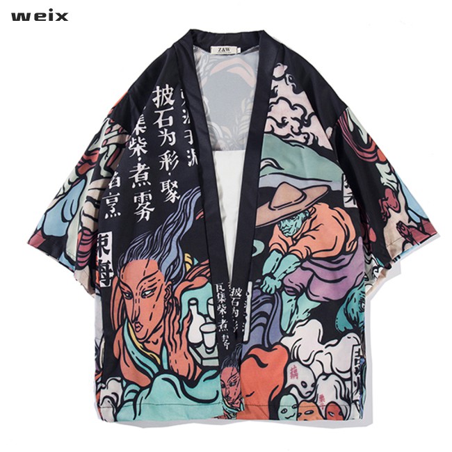 ⭐mùa hè Áo Khoác Kimono Phong Cách Trung Hoa Cho Nam Và Nữ Áo khoác kimono phong cách Harajuku họa tiết độc đáo thời trang cho nữ