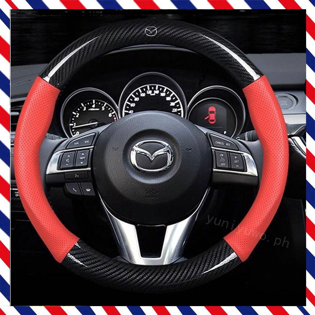 Bọc vô lăng sợi carbon chất lượng cao chống mồ hôi có lỗ thông hơi Mazda 2 3 6 CX3 CX5