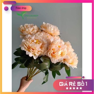 Cành hoa mẫu đơn 1 bông_hoa giả, hoa lụa