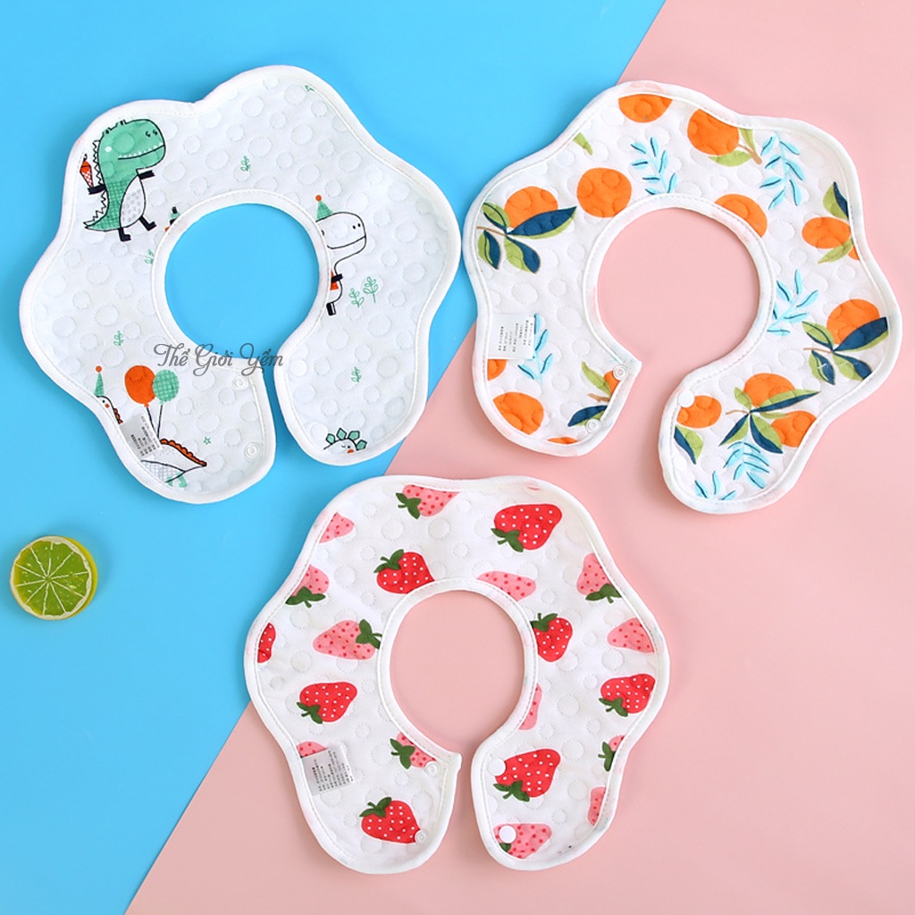 Yếm tròn xoay 360 yếm dãi chất liệu cotton mềm mịn thấm hút tốt yếm ăn dặm có chống thấm cho bé