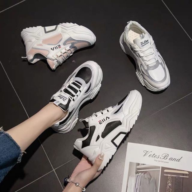 Giầy nữ giày sneaker có viền dạ quang màu đen, trắng, hồng giầy đế cao 5cm mã T177 | BigBuy360 - bigbuy360.vn