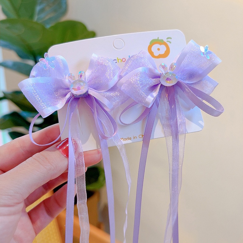 Set 2 Kẹp Tóc Đính Nơ Tua Rua Phong Cách Trung Hoa Dễ Thương Cho Bé Gái