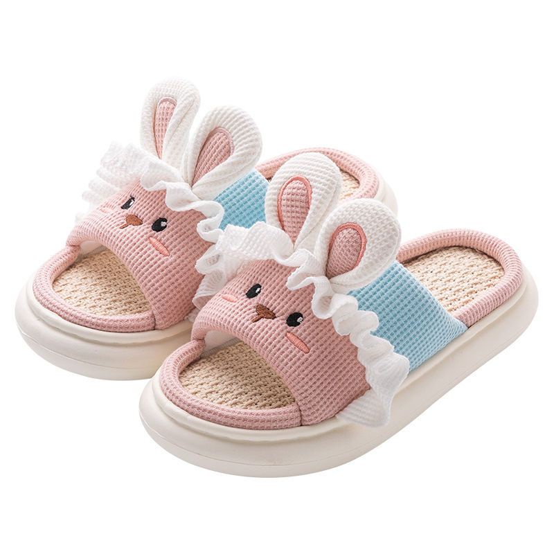 Dép quai ngang vải lanh chống trượt thấm hút mồ hôi họa tiết hoạt hình dễ thương dùng được bốn mùa 2022 dành cho nữ