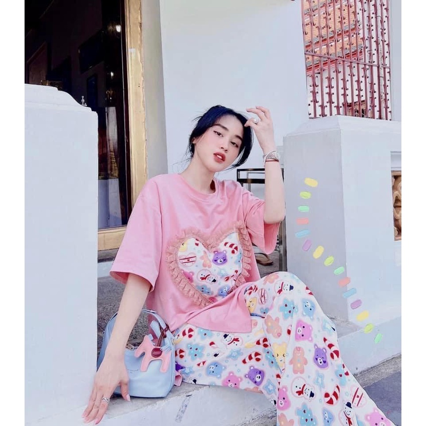 Set đồ bộ nữ tay ngắn quần dài đồ ngủ mặc ở nhà đi chơi