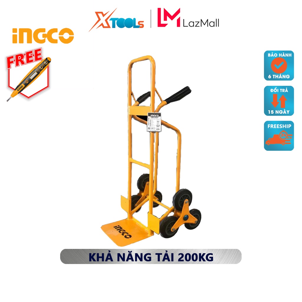 Xe đẩy hàng 6 bánh leo cầu thang INGCO HHHT20461 | xe kéo hàng cầm tay khả năng tải 200kg, kích thước tấm lót chân 240x3