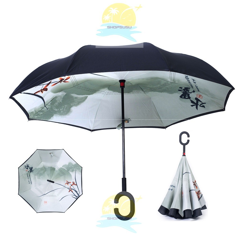 Ô mở ngược thủy mạc 2 lớp tặng kèm túi đựng ô thương hiệu shopaha247