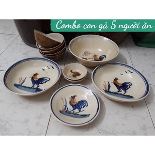 Bộ chén dĩa sành vẽ gà 5 người ăn/combo