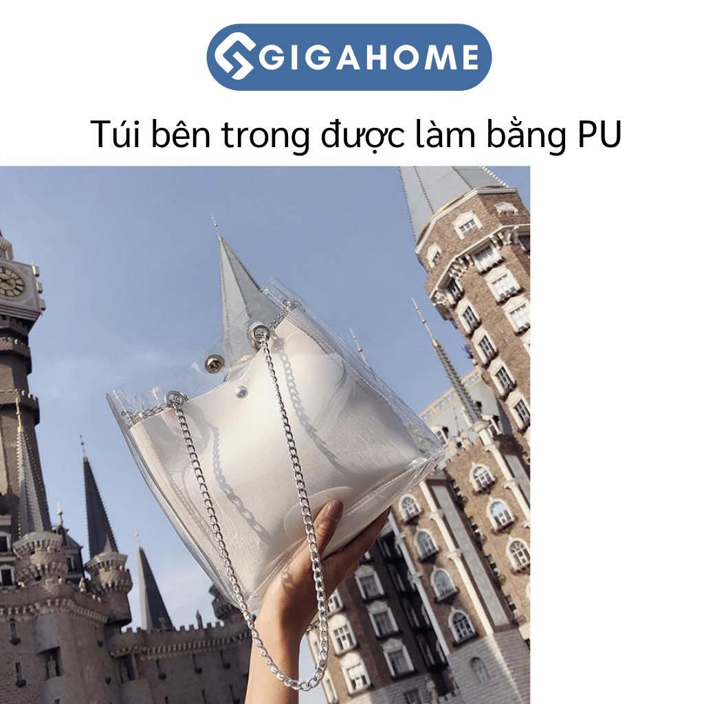 Túi Xách Nữ Đeo Chéo Công Sở, Dạo Phố 2 Lớp Da Pu Trong Suốt Cá Tính GIGAHOME 7904