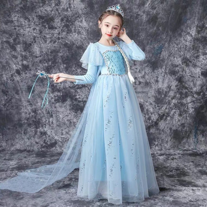 [SẴN - HÀNG CAO CẤP DÀI TAY] Đầm váy công chúa Elsa dài tay kèm tà dài cho bé gái
