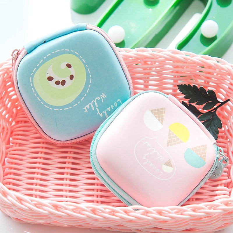 Cute Fruit Printing Mini Square Coin Wallet Storage Case Bag For Earphone Headphone SD Card (random)