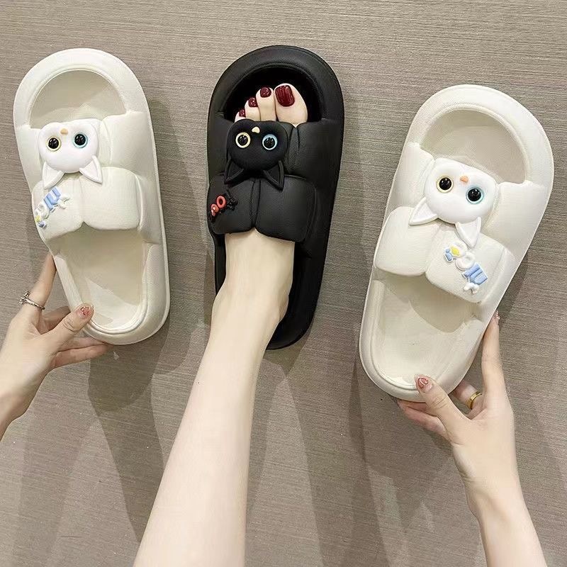 Dép bánh mì quai ngang hình mặt mèo cute kèm chữ love, Dép quai ngang nữ hình con mèo phong cách hàn quốc xinh xắn