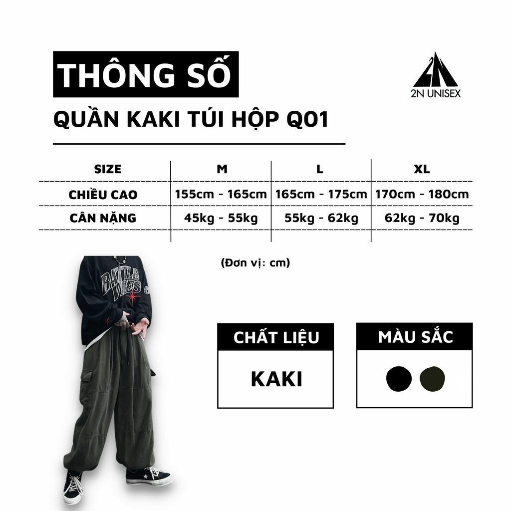Quần kaki túi hộp ống rộng nam nữ 2N Unisex cargo pants màu đen xanh rêu Q01