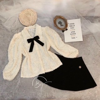 Áo sơmi lông cổ nơ( kèm ảnh thật shop chụp)