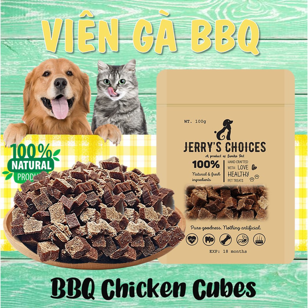 Bánh thưởng cho chó Jerry's Choices (Viên gà BBQ) 100gr/túi
