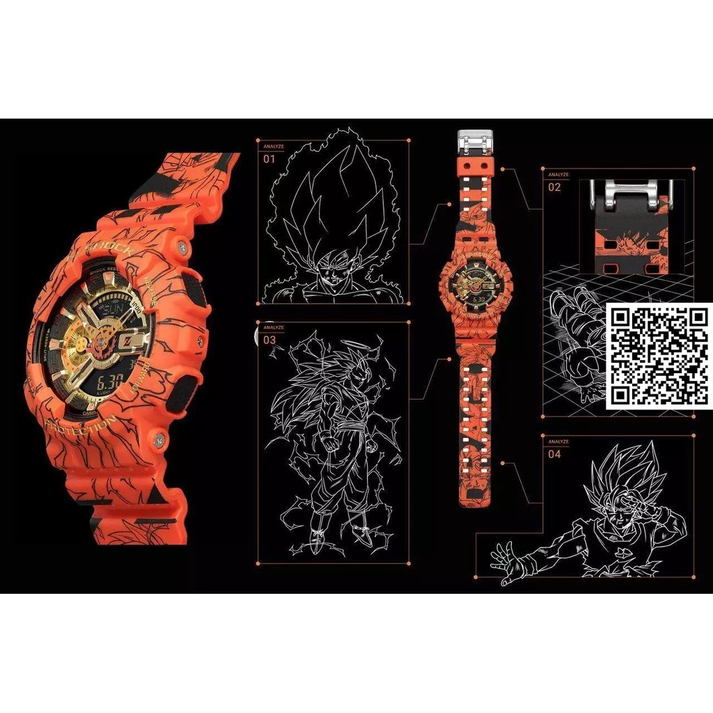 1434 Đồng Hồ đeo tay nam G Shock Son Goku Anime Dragon ball 7 viên ngọc rồng A Kim và điện tử Full hộp như hình