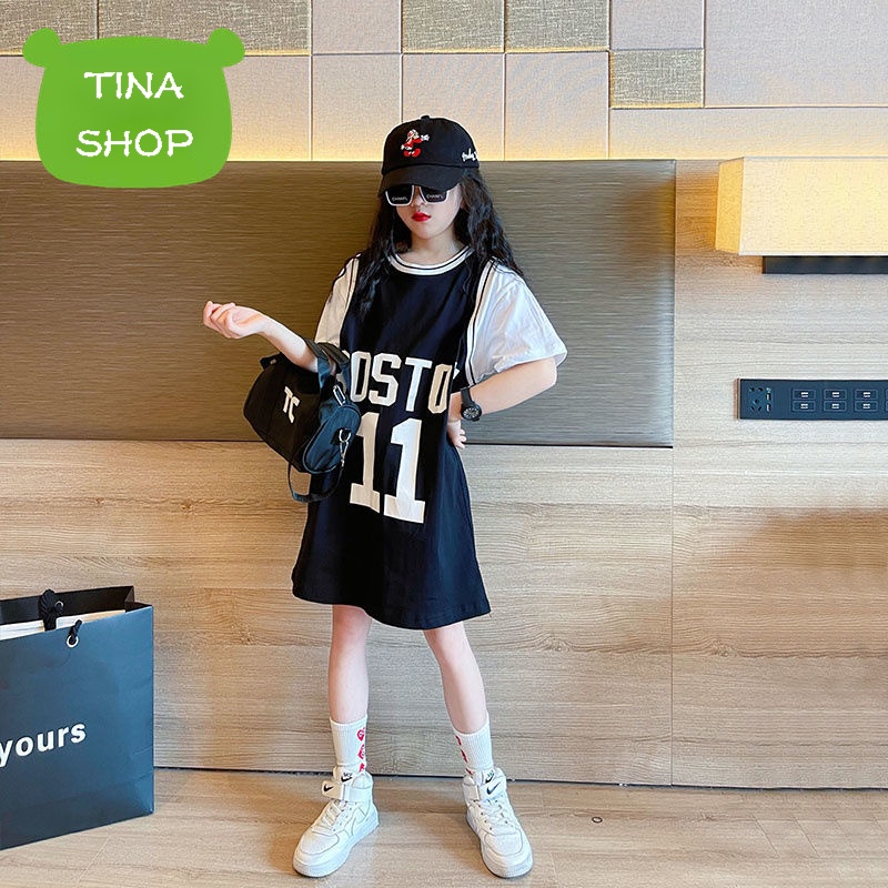 Váy Cho Bé Gái | Váy Cô Gái Tinashop | Áo Thun Dáng Dài Thiết Kế Mới Thời Trang Mùa Hè Dành Cho Bé | Đầm Ngắn Tay Giả Hai Lớp Xinh Xắn Dành Cho Nữ | Đồ Thể Thao Đường Phố Hợp Thời Trang