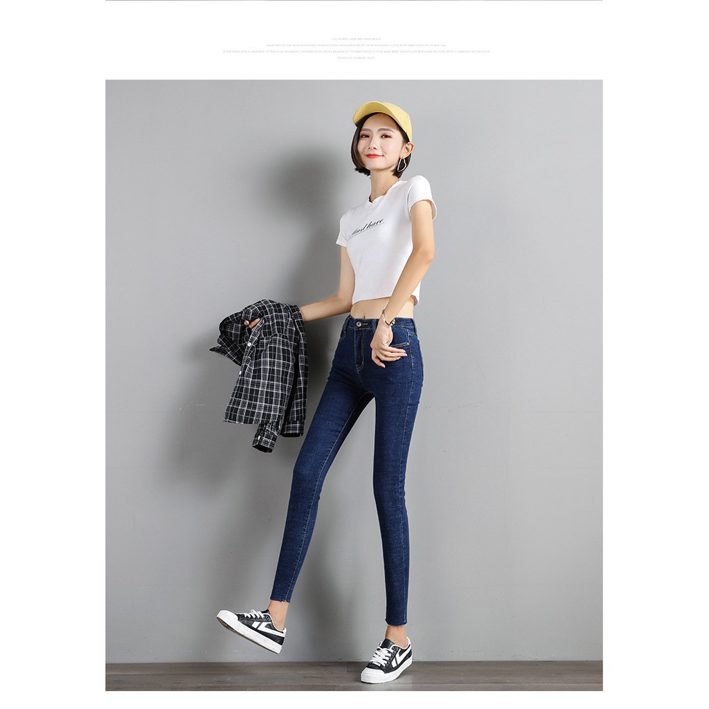 Quần Bò Nữ Dáng Skinny Quần Jean Nữ Lưng Cao Lai Tua Thời Trang