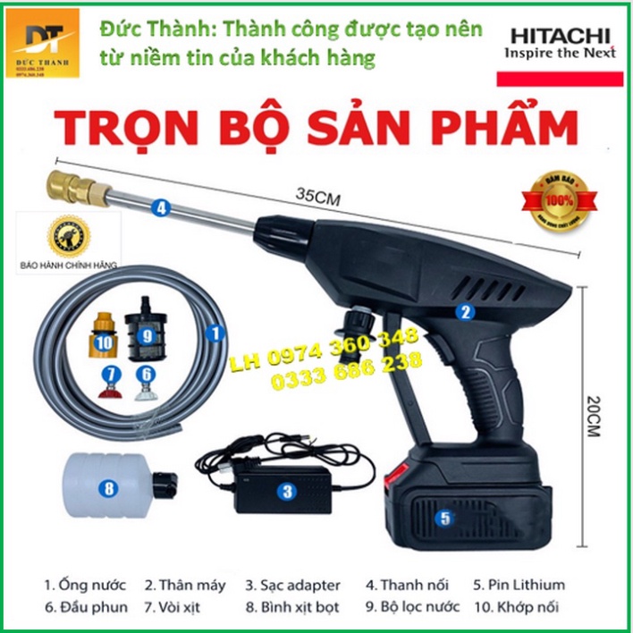 Siêu hot Máy Rửa Xe Pin HITACHI 199V, Rửa Xe-Phun Cây Cảnh, Xịt Rửa Điều Hòa Tiện Lợi