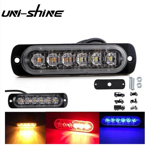 UNI-SHINE Xe máy 6LED Đèn cảnh báo ánh sáng nhấp nháy Đèn xe 12-24V Cảnh báo LED Xe tải Đánh dấu bên hông Đèn flash siêu mỏng Xe cứu thương Đèn cảnh sát khẩn cấp