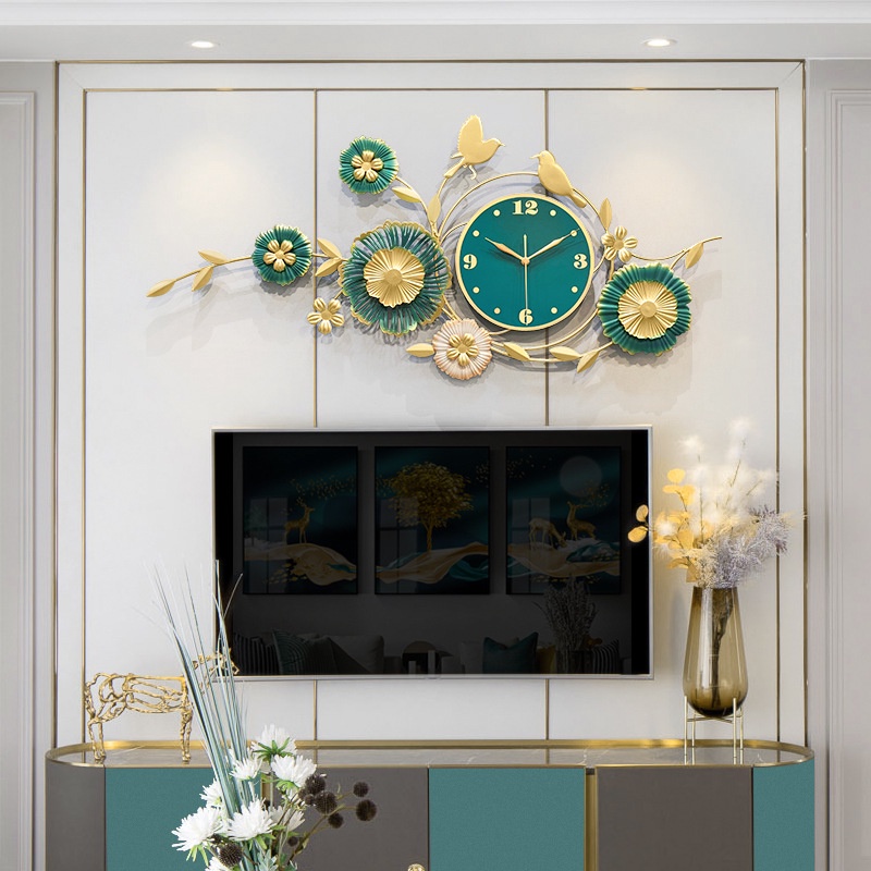 Đồng hồ treo tường phòng khách SENCOM, đồng hồ trang trí decor màu xanh nghệ thuật - 2907