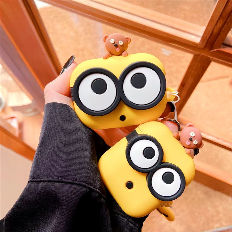 Vỏ bảo vệ hộp sạc tai nghe airpods 1 2 3 pro bằng silicon mềm hình minion dễ thương