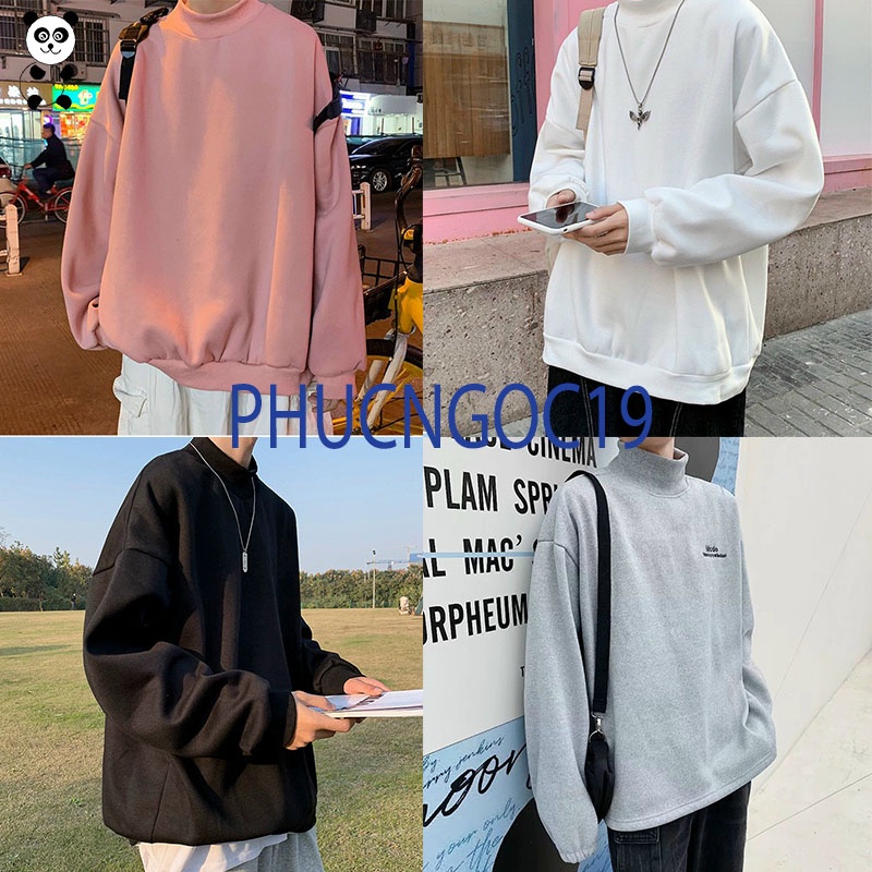 Áo sweater nỉ nam nữ dài tay form rộng kiểu áo nỉ trơn cổ lọ