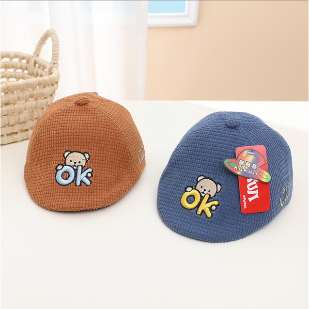 Nón beret hình gấu chữ OK dễ thương cho be 6 tháng - 18 tháng