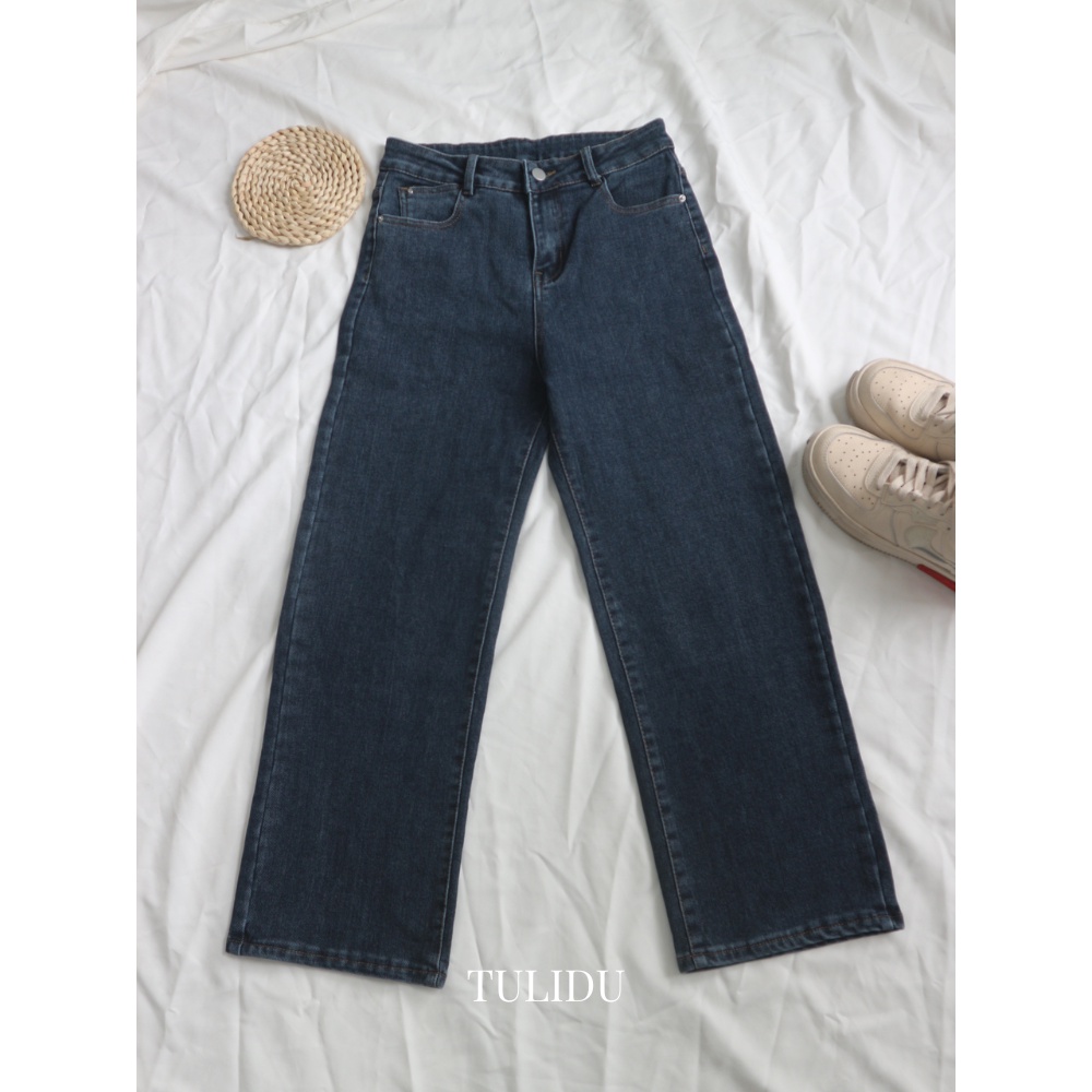Quần Jean Ống Rộng Nữ Suông Cạp Cao Co Giãn Cắt Gấu Tulidu Quần Bò Nữ Lưng Cao ẢNH THẬT 63.04