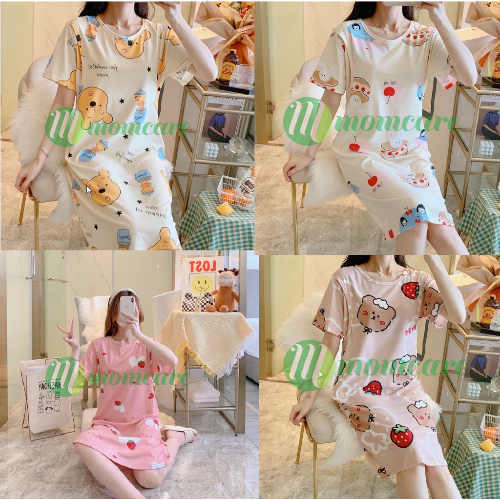 Váy đầm ngủ bầu và sau sinh cho con bú ti - Đồ bầu mặc ở nhà dễ thương - Thời trang bà bầu mùa hè đẹp giá rẻ