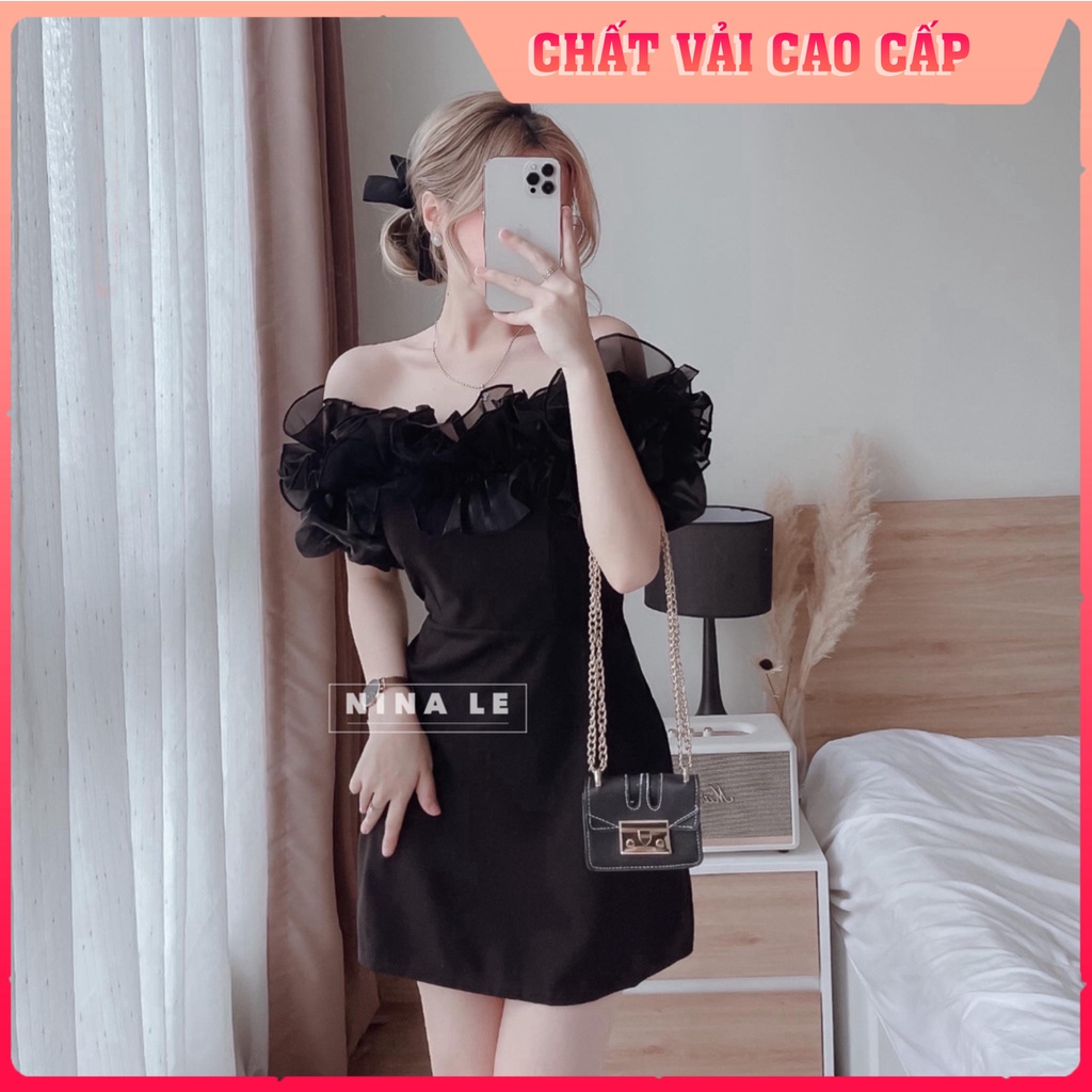 Đầm nữ tầng bèo trễ vai phối voan kiếng sắc màu sang trọng giúp nàng đặc trưng dạo phố, dự tiệc | Xưởng may xuất khẩu
