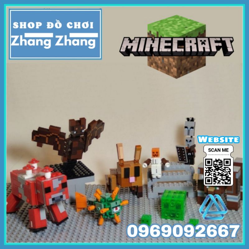 Đồ chơi Xếp hình Minecraft Mooshroom - Slimes - Bat - Pillager - Snow Golem - Ravager - Guardian Minifigures Xinh X0298