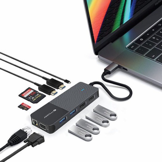 Cổng Chuyển Đổi Mazer Infinite.HUB Pro 11-in-1 USB-C to HDMI x2 RJ45 x1,VGA x1,SD Micro SD USB 3.0 x2 USB2.0 x1 BH 5năm