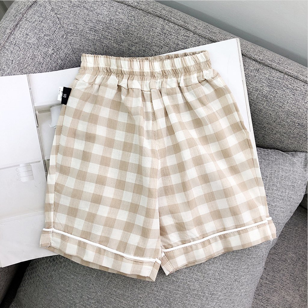 Bộ Sơmi cho bé trai KANGMIN. Quần Áo cộc tay có cổ hình caro đi biển biển chất cotton cho bé Từ 7-28Kg