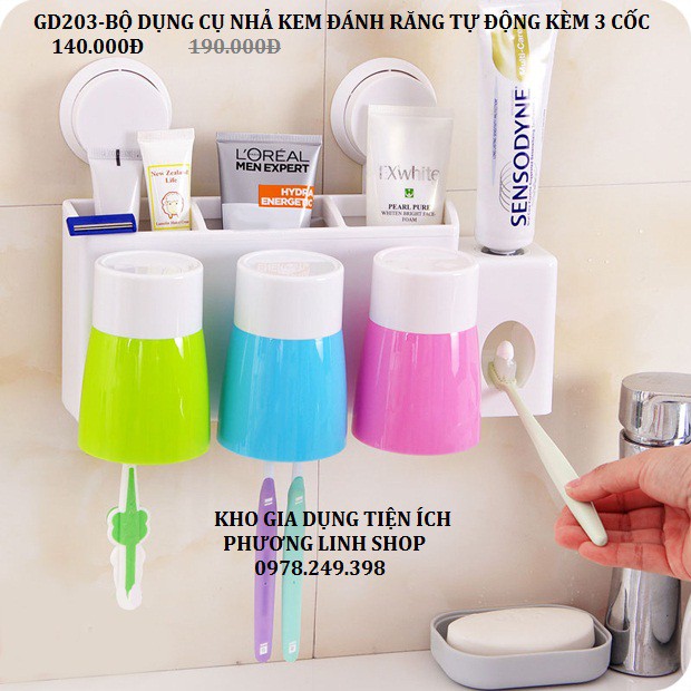 BỘ DỤNG CỤ NHẢ KEM ĐÁNH RĂNG TỰ ĐỘNG KÈM 3 CỐC