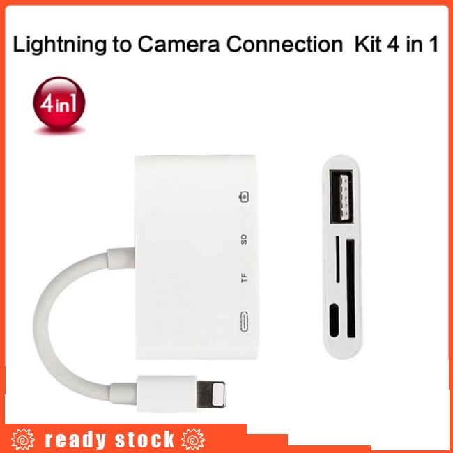 KE【COD already】4 in 1 Lightning to USB Camera Adapter SD/TF Card Reader USB 3.0 OTG Cable