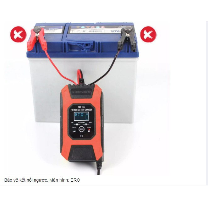 Máy sạc bình ắc quy 12V 7A 6AH-120AH chính hãng FOXSUR hỗ trợ sạc nhanh có chức năng khử sunfat thông minh tự ngắt khi đ