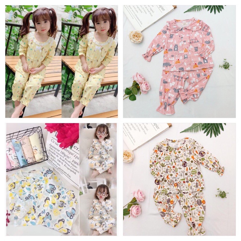 bộ pijama tay dài bé gái hoạ tiết cực xinh(size 9-25kg)-set thu đông bé gái